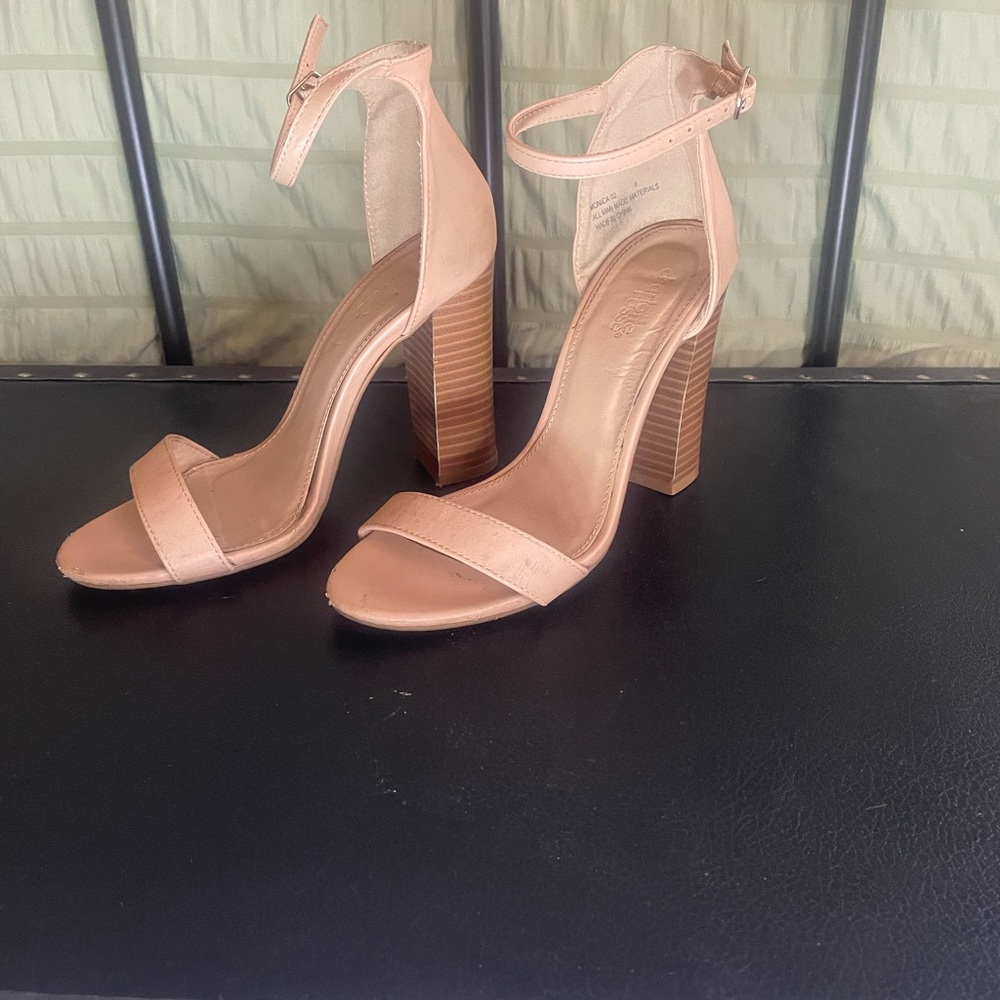 Nude cross toe and ankle heels
